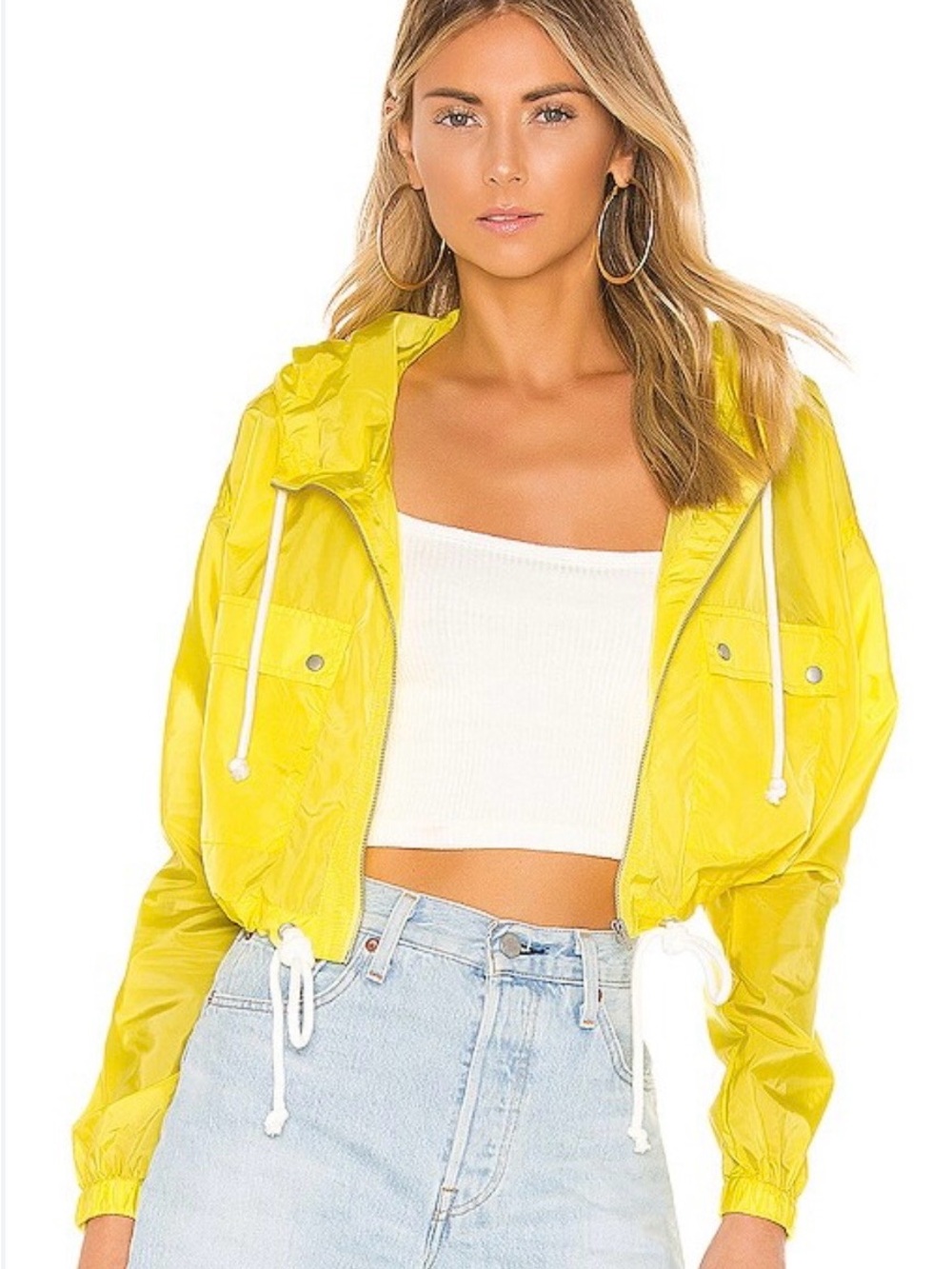 NWT The Ragged Priest Yellow Cropped Hooded Windbreaker Jacket Sz Small